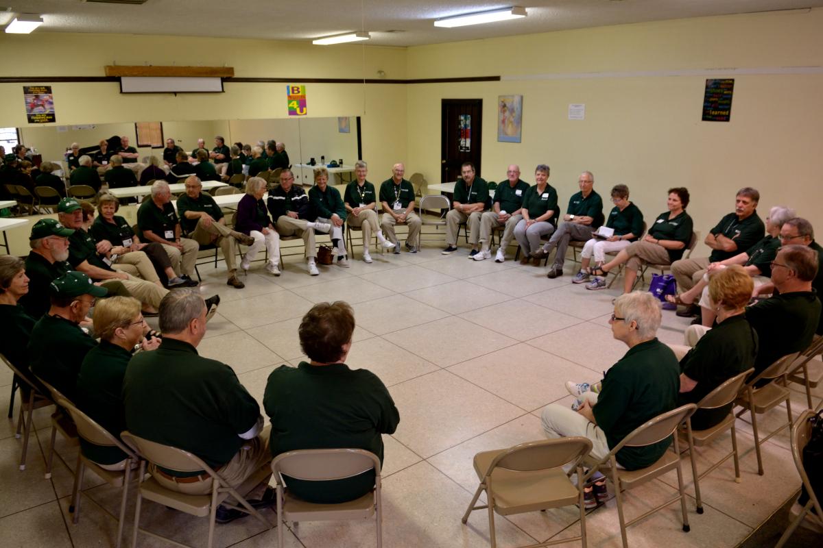 Meeting together at the shelter.