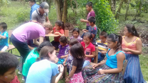 Canadian high school students interacting with Guatemalan youth