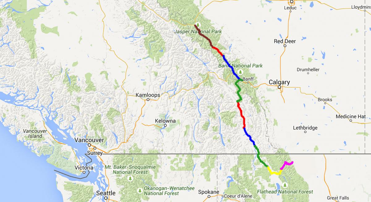 Sea to Sea West route. To view a larger version of image, right click and open in new tab.